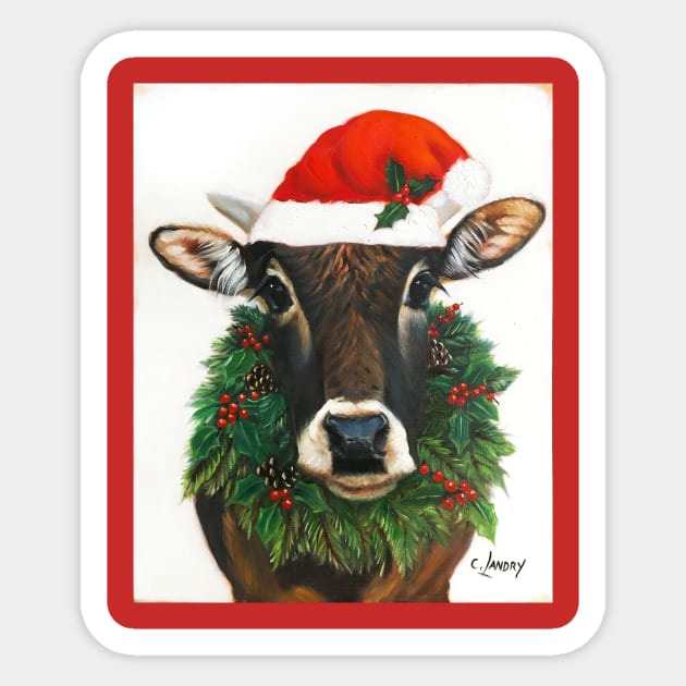 Tobey 2020 Christmas Cow Sticker by Carol Landry Fine Art 